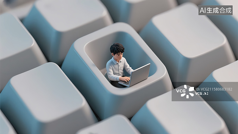 【AI数字艺术】程序员节海报——键盘上的微型工作空间图片素材