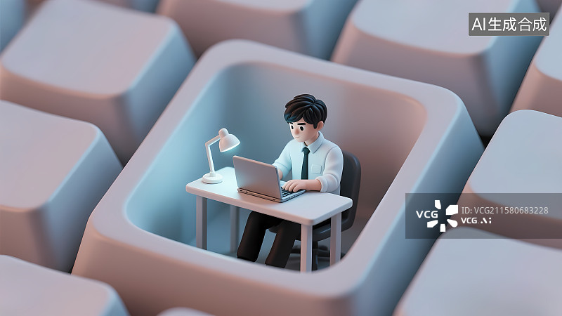 【AI数字艺术】程序员节海报——键盘上的微型工作空间图片素材
