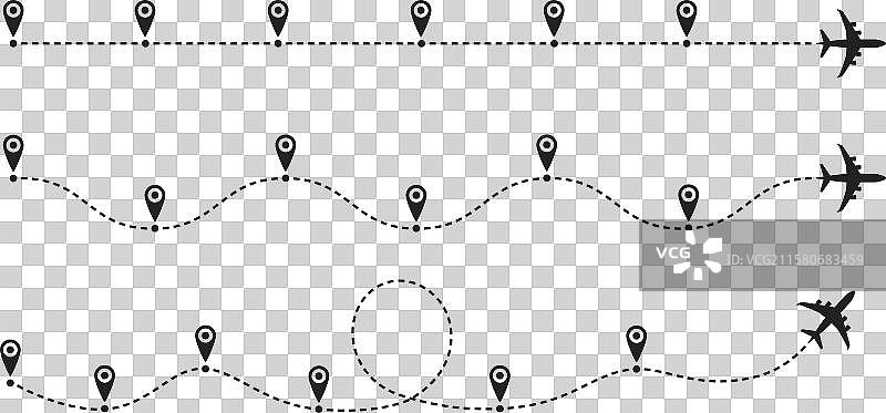 带虚线的航班路线时间线图片素材