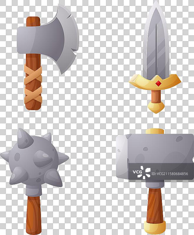 游戏设计用的斧头、剑、钉锤和锤子图片素材