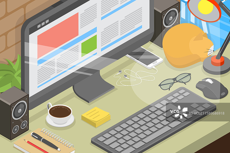 自由职业者的3D等距平面图图片素材