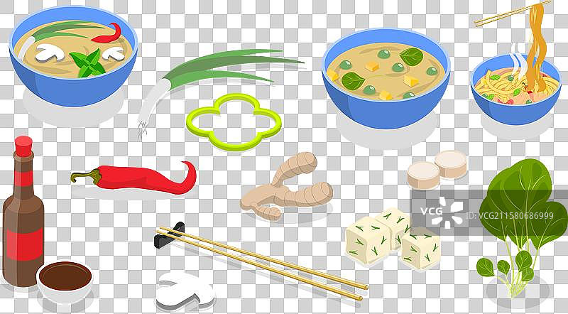 3D等距平面素食拉面套装图片素材