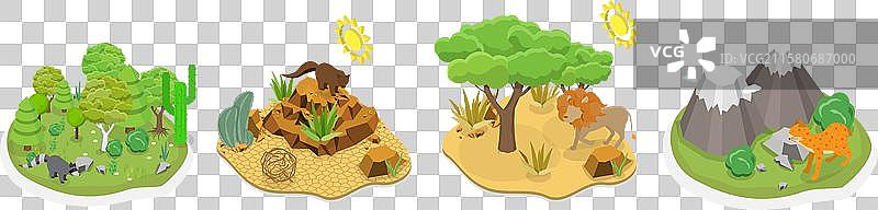 野生动物的3D等距平面图图片素材