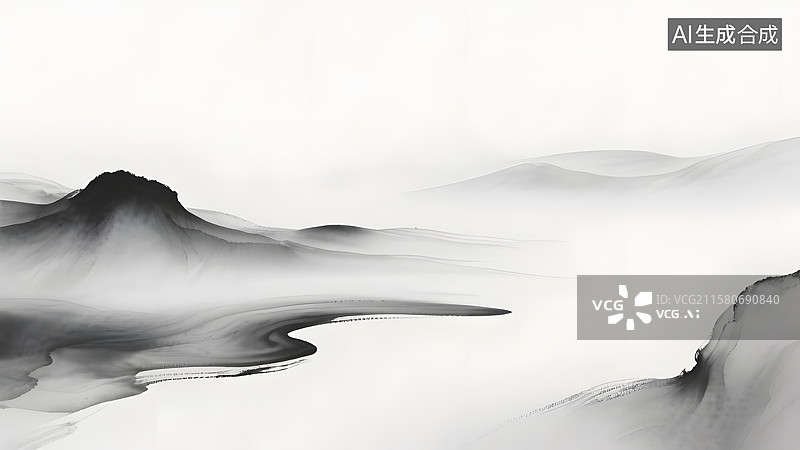 【AI数字艺术】中国水墨画--墨韵，水墨风格的墨烟，墨纱一样的抽象图案背景图片素材