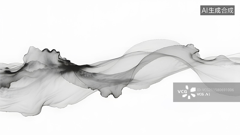 【AI数字艺术】中国水墨画--墨韵，水墨风格的墨烟，墨纱一样的抽象图案背景图片素材