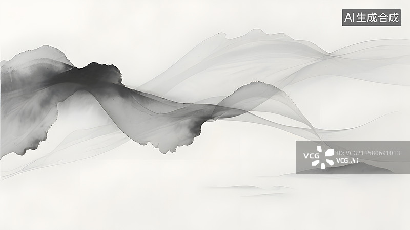 【AI数字艺术】中国水墨画--墨韵，水墨风格的墨烟，墨纱一样的抽象图案背景图片素材