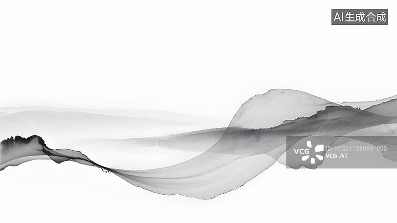 【AI数字艺术】中国水墨画--墨韵，水墨风格的墨烟，墨纱一样的抽象图案背景图片素材