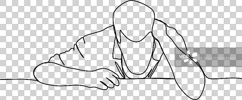 醉汉坐在桌子旁的单线画图片素材