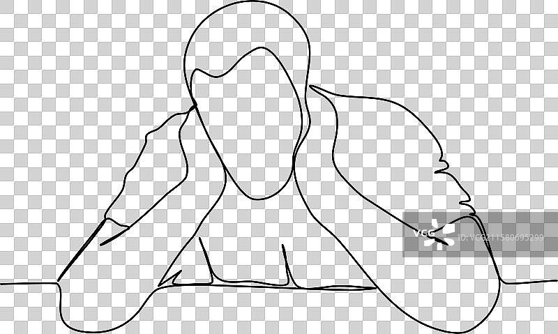 醉汉坐在桌子旁的单线画图片素材