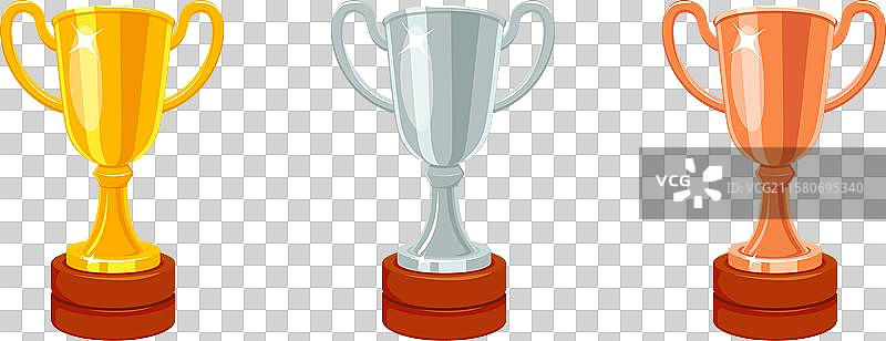 第一、第二和第三名的奖杯奖品组合图片素材