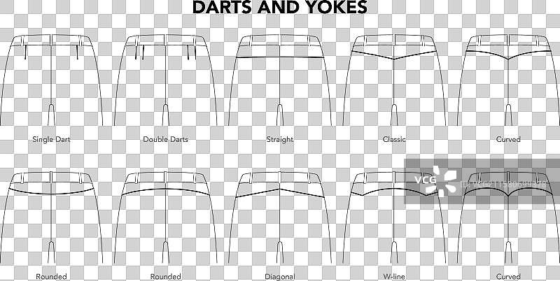 一套裤子、打褶和肩部细节 - 单件图片素材