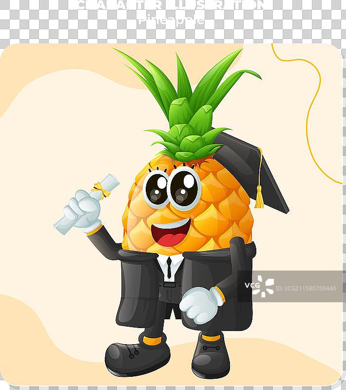 可爱的穿着毕业帽的菠萝角色图片素材