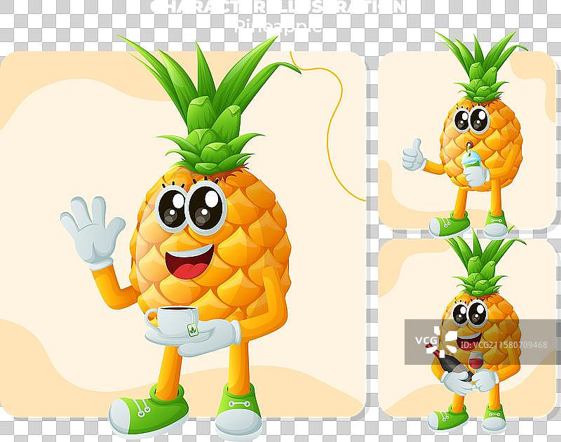 可爱的菠萝角色享受饮品图片素材