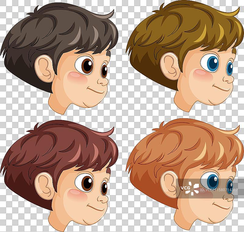 四个发色不同的男孩图片素材