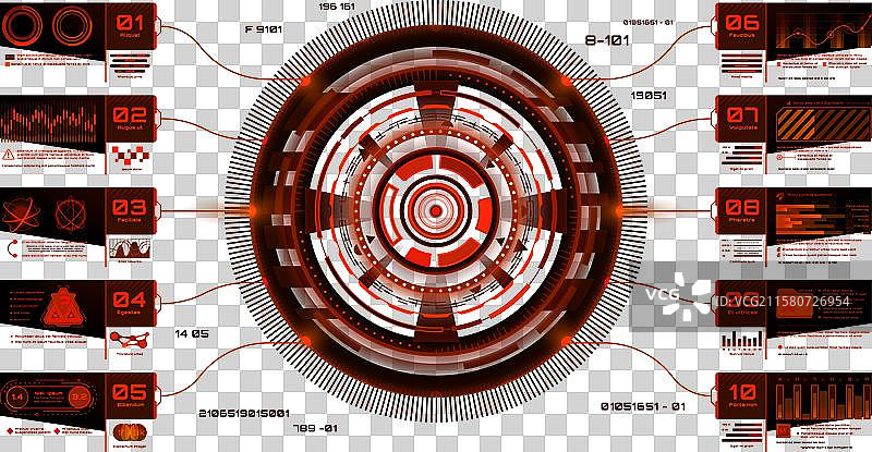 红色HUD信息图表，未来派高科技图片素材