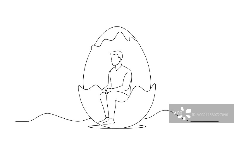 一个人坐在一个大蛋里，四周环绕着图片素材