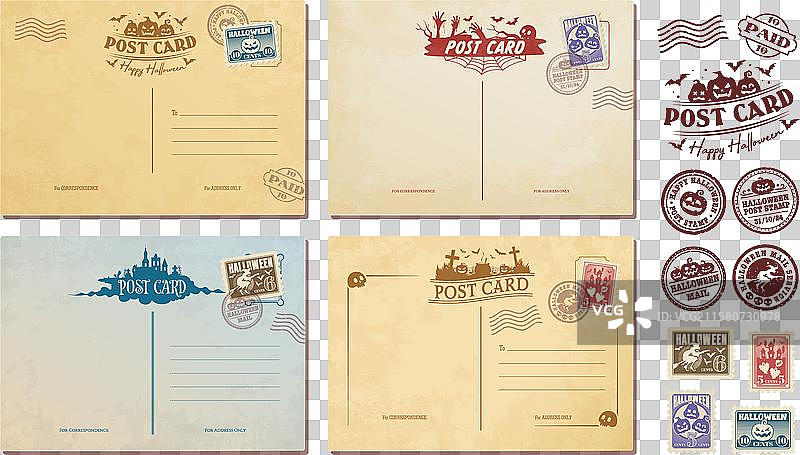 万圣节假日邮政卡复古明信片图片素材