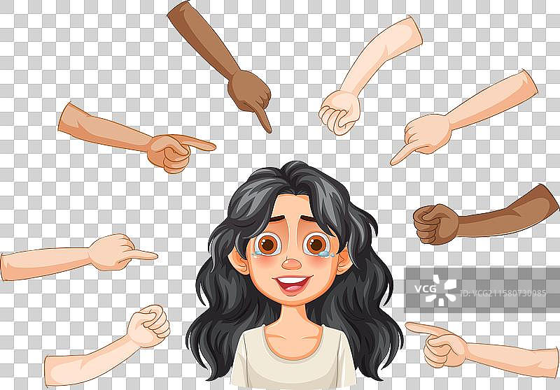 女孩用手指向周围图片素材