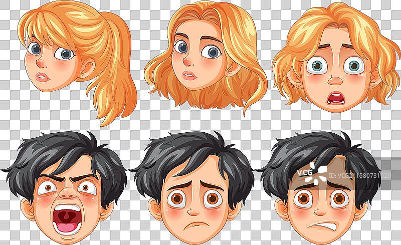 卡通面孔上表现出的各种情感图片素材