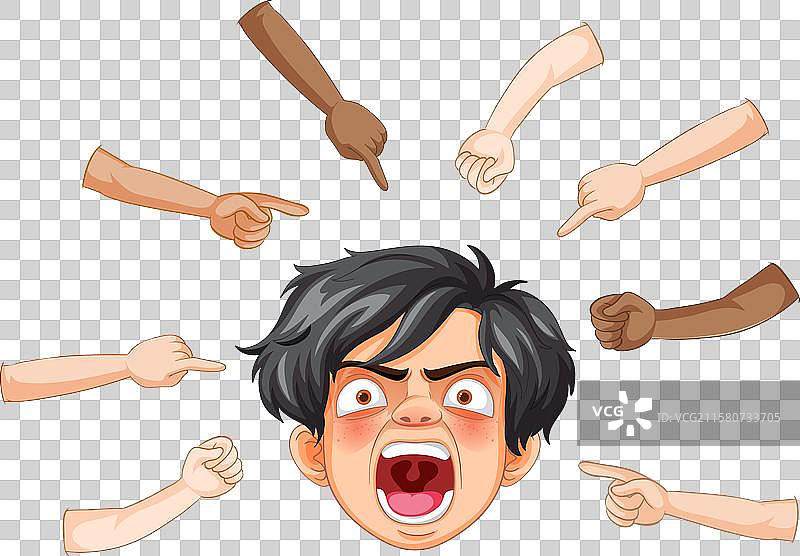 愤怒的面孔被指着的手指包围图片素材