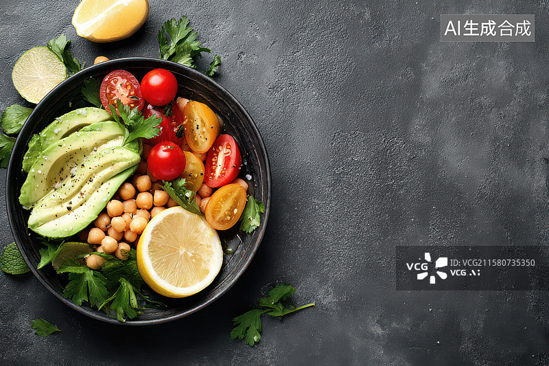 【AI数字艺术】牛油果番茄鹰嘴豆健康沙拉图片素材