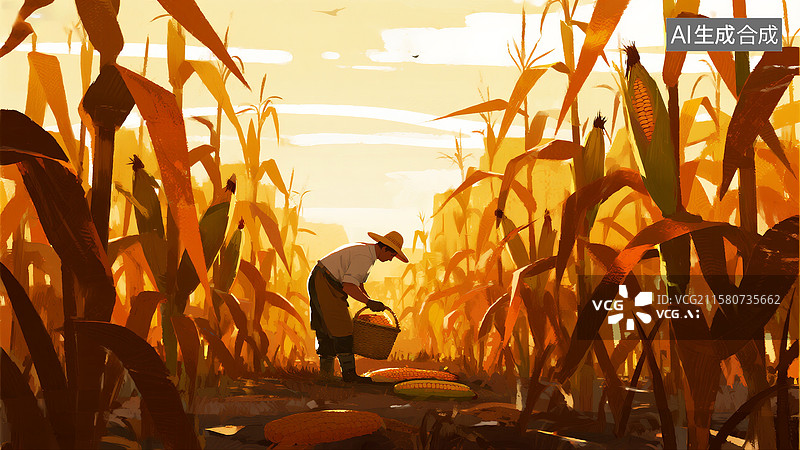 【AI数字艺术】烈日炙烤下，农民依然顶着酷暑在田间挥汗劳作。图片素材