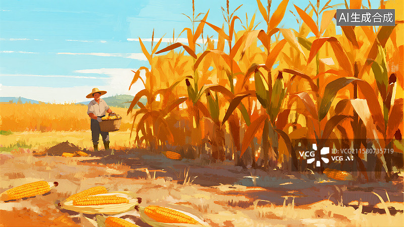 【AI数字艺术】烈日炙烤下，农民依然顶着酷暑在田间挥汗劳作。图片素材