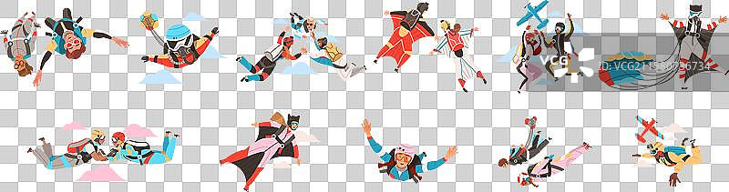 人们在空中跳伞，正向下坠落图片素材