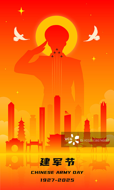 福州建军建党节国庆矢量描边插画图片素材