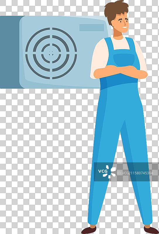 技术人员双臂交叉站在空调设备旁图片素材