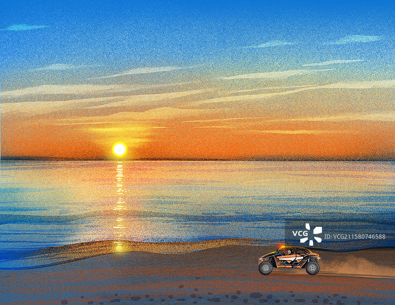 在海滩上飞驰的越野车图片素材