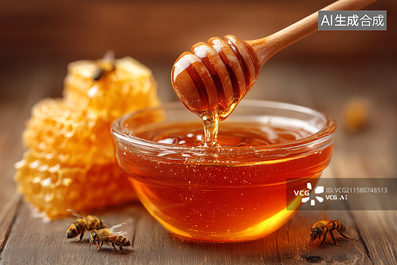 【AI数字艺术】一只盛有蜂蜜的玻璃碗图片素材