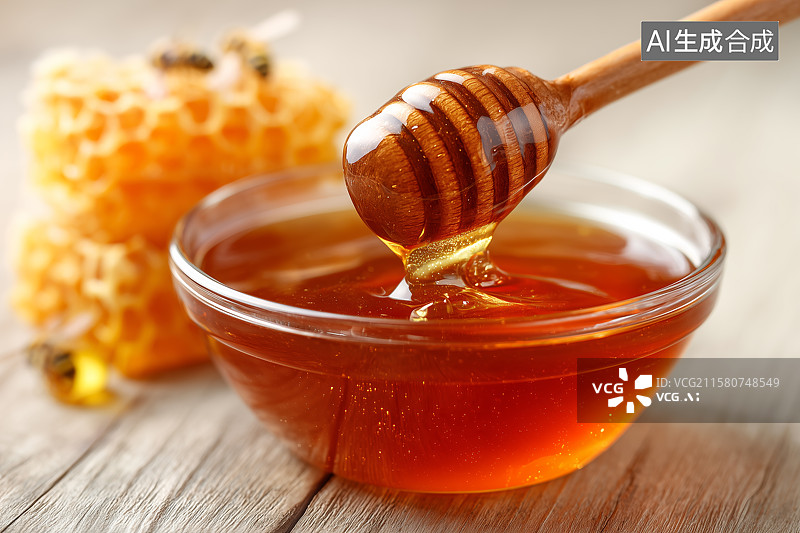 【AI数字艺术】一只盛有蜂蜜的玻璃碗图片素材