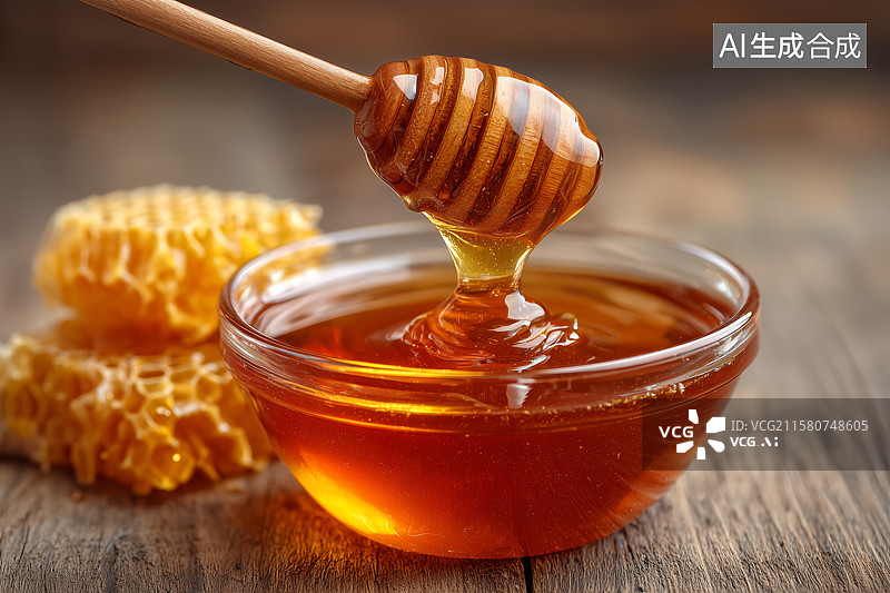 【AI数字艺术】一只盛有蜂蜜的玻璃碗图片素材