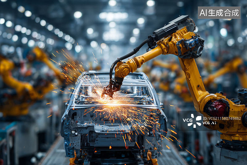 【AI数字艺术】在进行焊接的汽车制造机械臂图片素材