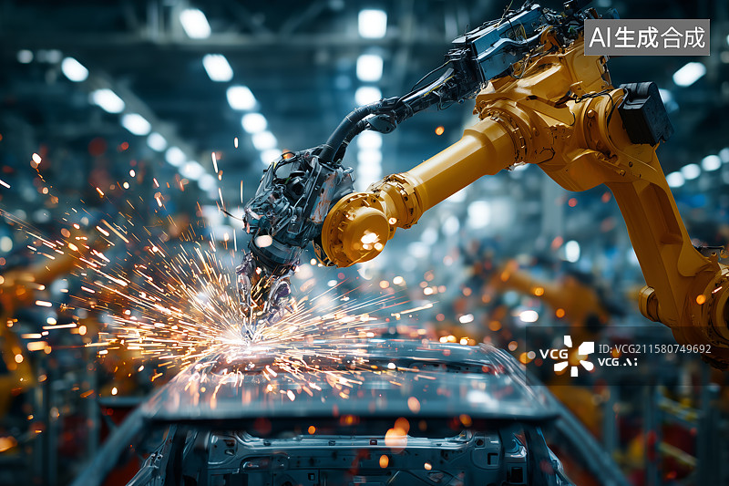 【AI数字艺术】在进行焊接的汽车制造机械臂图片素材