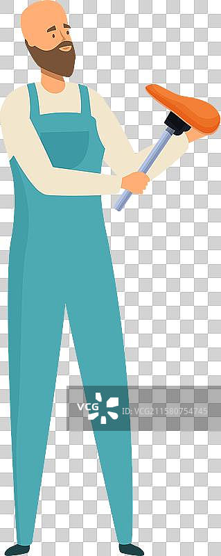 水管工手持马桶吸尘器检查堵塞情况图片素材