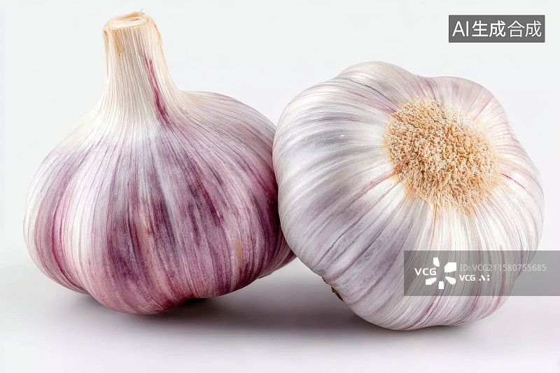 【AI数字艺术】白色桌面上，两头紫皮大蒜图片素材