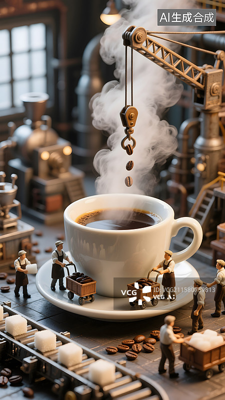 【AI数字艺术】一群小人在制作咖啡创意插画图片素材