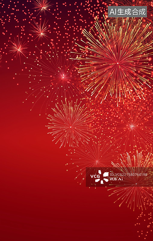 【AI数字艺术】红色背景上的绚丽烟花图片素材