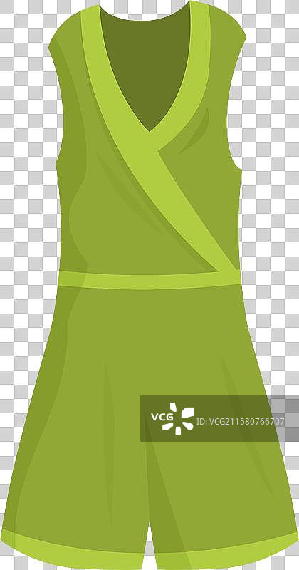 绿色无袖V领连衣裙，配有腰带。图片素材