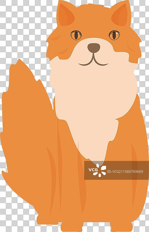 可爱的卡通狐狸坐着，蓬松的尾巴翘起。图片素材