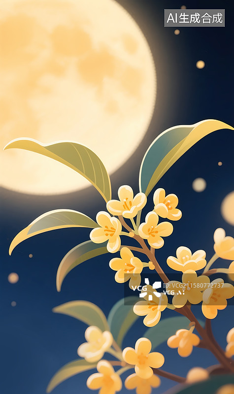 【AI数字艺术】月光下的桂花插画图片素材