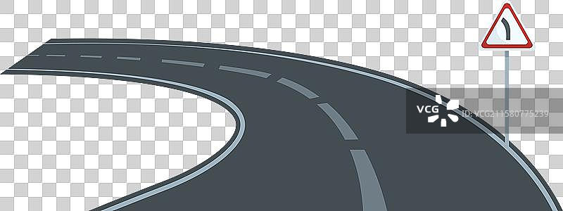 蜿蜒的道路向左转并带有警告标志图片素材