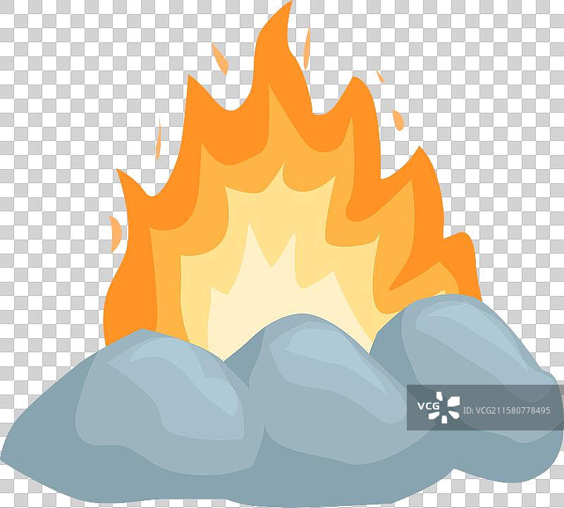 白色背景上石头之间燃烧的大篝火图片素材