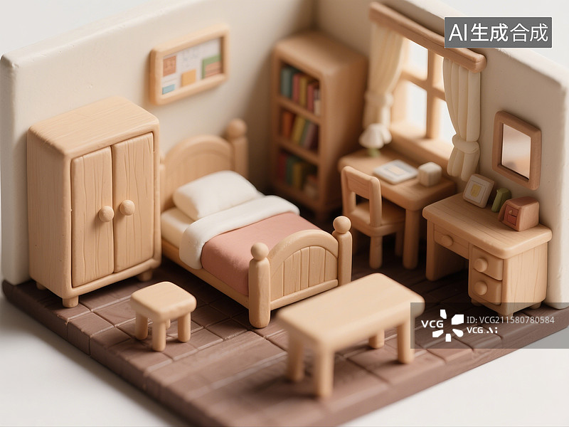 【AI数字艺术】微型粘土动画定格动画温馨的卧室图片素材