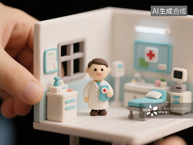 【AI数字艺术】微型粘土动画定格动画医院场景图片素材