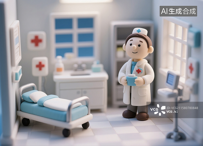 【AI数字艺术】微型粘土动画定格动画医院场景图片素材
