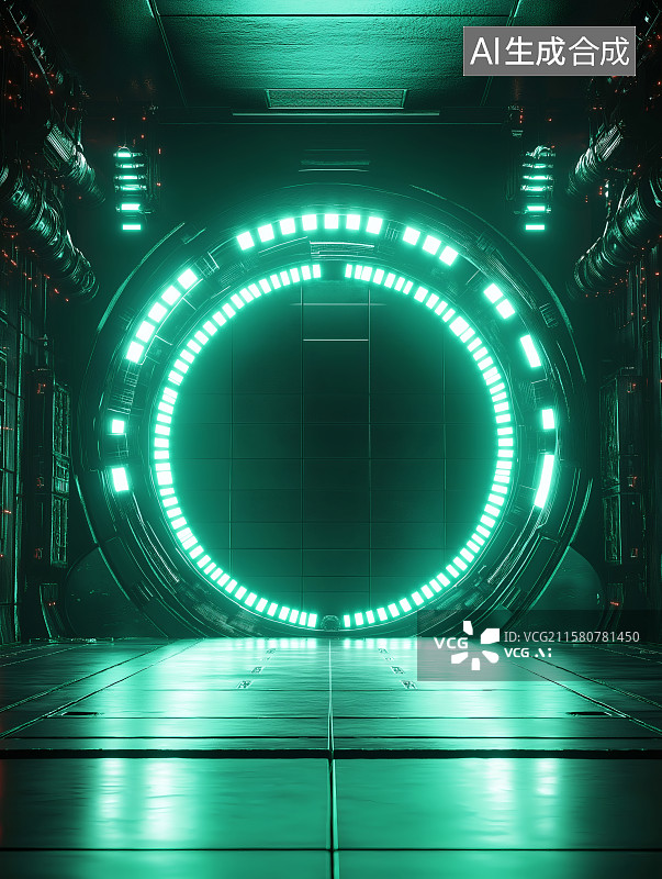 【AI数字艺术】赛博朋克科技风光线人造空间舞台背景图片素材