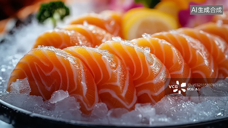 【AI数字艺术】新鲜美味的挪威三文鱼刺身日式料理图片素材